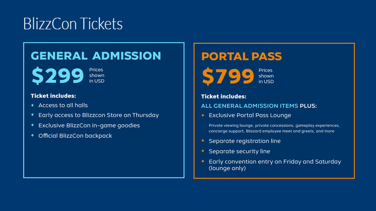 BlizzCon tickets, General Admission and Portal Pass