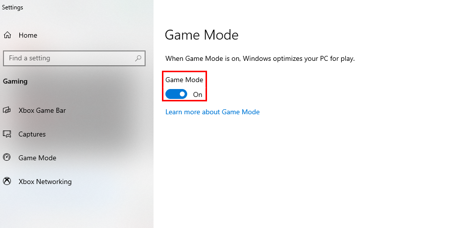 Windows 10 Gamer Mode