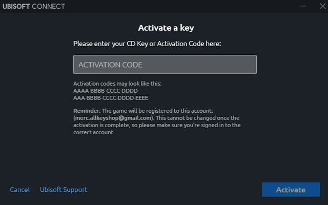 screenshot of its activation key ubisoft