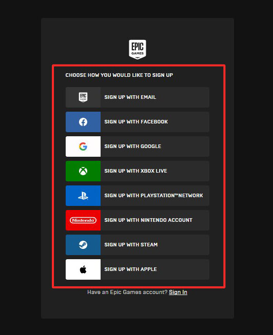 how to sign up on epic games