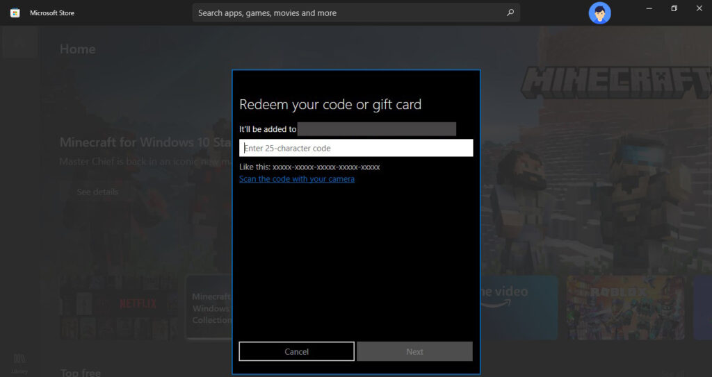 how to redeem game code on microsoft store app in windows 10