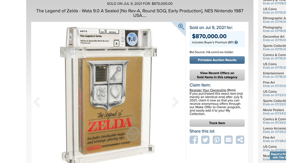 legend of zelda record price
